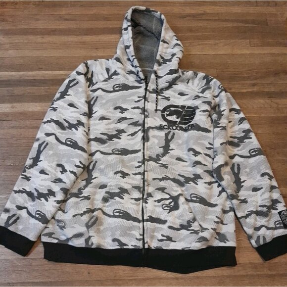 Ecko Unltd Mens Fleece Lined Camo Full Zip Size 5XL Hooded Jacket Gray Pockets - Picture 1 of 11